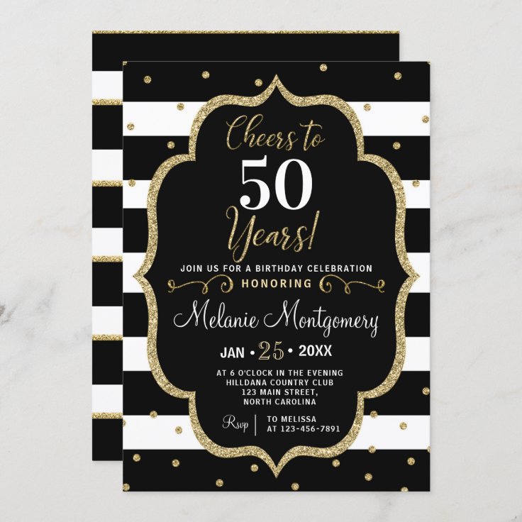 Black Gold Cheers Birthday Party Invitation | Zazzle