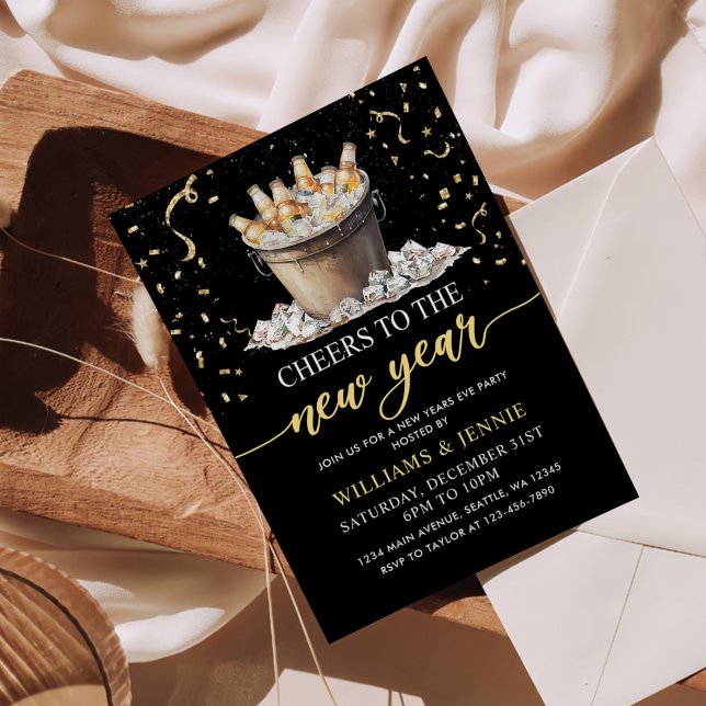 Black Gold Cheers New Years Eve Party  Invitation (Creator Uploaded)