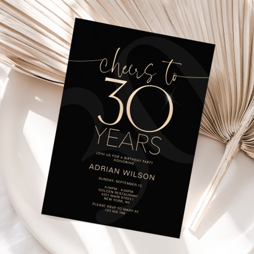 Black Gold Cheers to 30th Birthday Invitation Card