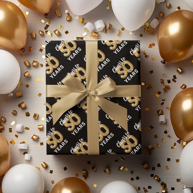 Black Gold Cheers to 50 Years Birthday Wrapping Paper Sheets (Creator Uploaded)