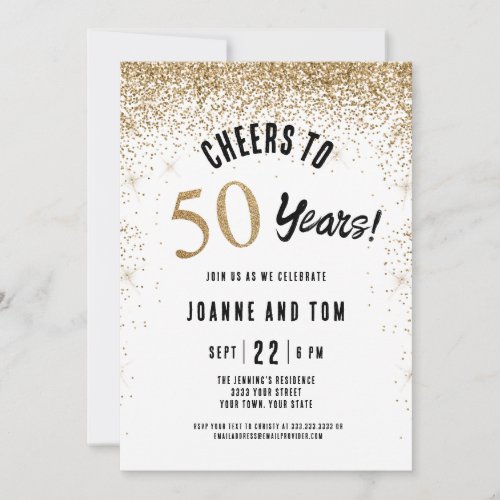 Black Gold Cheers to 50 Years Wedding Anniversary  Invitation