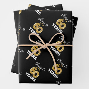 Black Gold Cheers to 60 Years Birthday Wrapping Paper Sheets