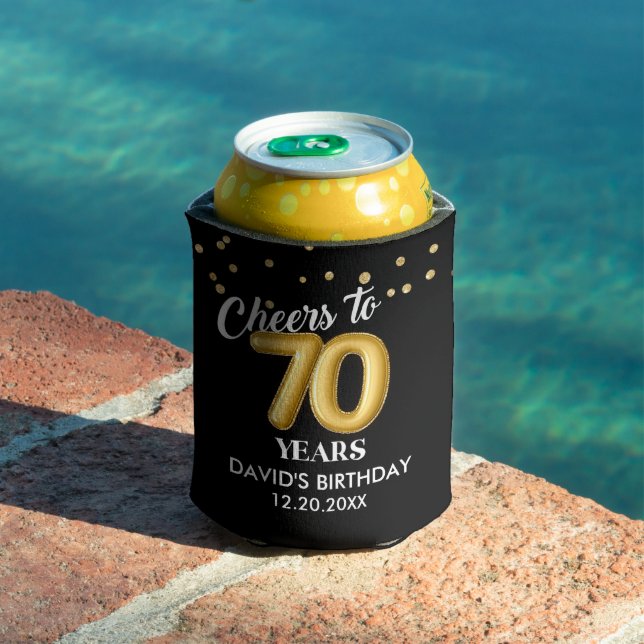 Black Gold Cheers to 70 Years Birthday Can Cooler (In Situ Pool)