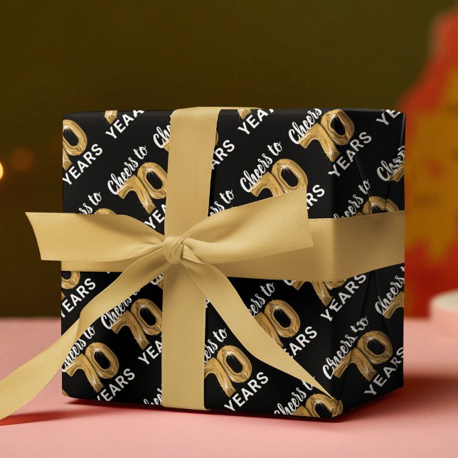 Black Gold Cheers to 70 Years Birthday Wrapping Paper Sheets (Creator Uploaded)