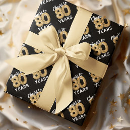 Black Gold Cheers to 80 Years Birthday Wrapping Paper Sheets