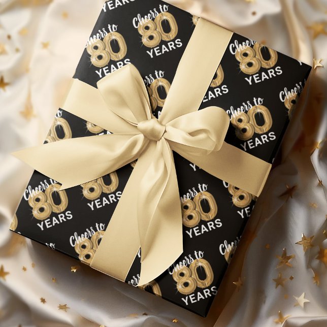 Black Gold Cheers to 80 Years Birthday Wrapping Paper Sheets (Creator Uploaded)