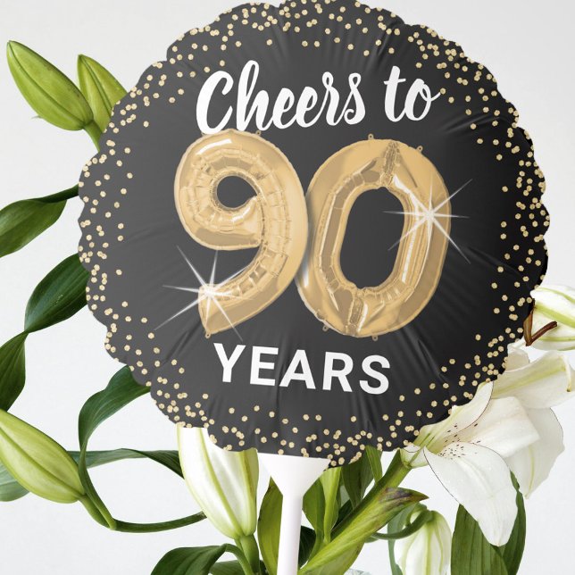 Black Gold Cheers to 90 Years Birthday Balloon (Creator Uploaded)