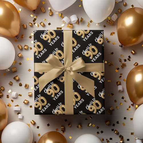 Black Gold Cheers to 90 Years Birthday Wrapping Paper Sheets