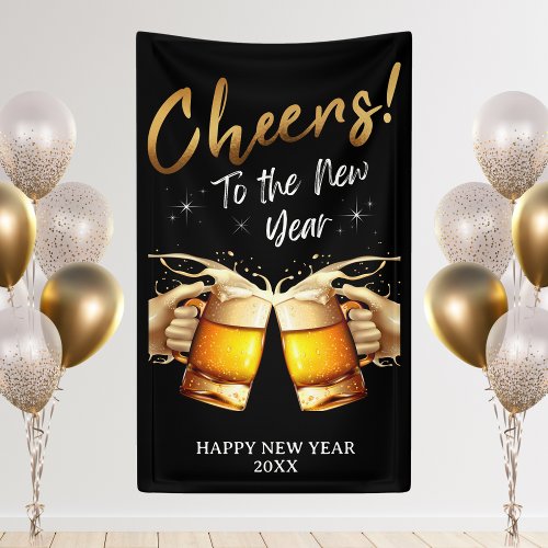 Black  Gold Cheers to New Years Eve Party 2024 Banner