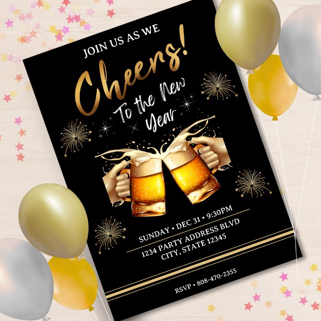 Black & Gold Cheers to New Years Eve Party 2024 Invitation (Black & Gold Cheers to New Years Eve Party 2024 Invitation)