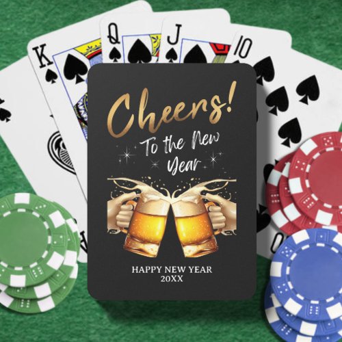 Black  Gold Cheers to New Years Eve Party 2024 Playing Cards