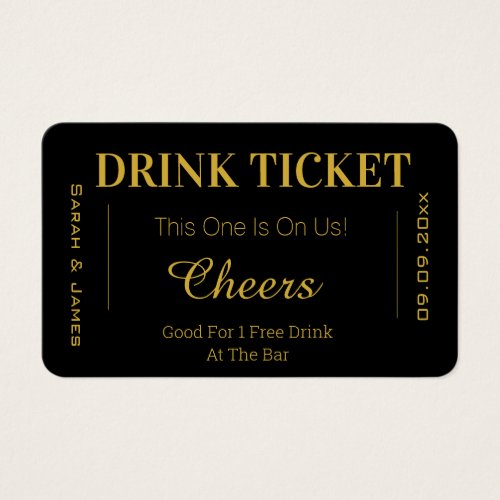 Black  Gold Cheers Wedding Drink Voucher Ticket 