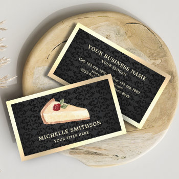 Black Gold Cheesecake Slice Pasty Chef Bakery Business Card by ShabzDesigns at Zazzle