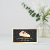 Black Gold Cheesecake Slice Pasty Chef Bakery Business Card (Standing Front)