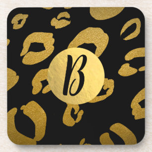Black Gold Cheetah Leopard Glam Foil Modern Chic Drink Coaster