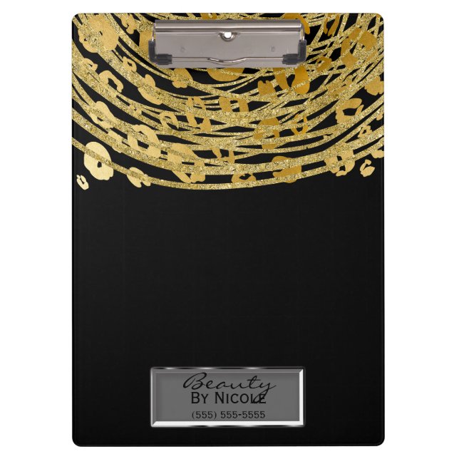 Black Gold Cheetah Leopard Glam Personalized Clipboard (Front)