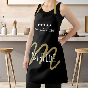 Black Gold Chef Monogram Bold Typography Apron
