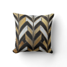 Black Gold Chevron Deco Pillow