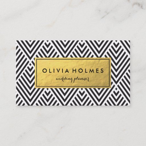 Customizable Black &amp; Gold Chevron Pattern Business Card