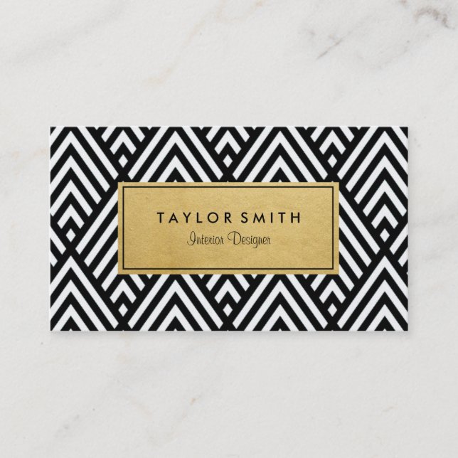 Black & Gold Chevron Pattern Business Card (Front)