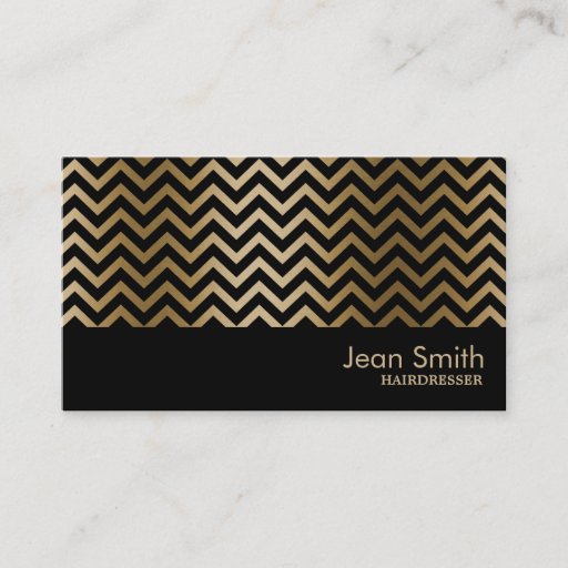 Customizable Black & Gold Chevron Stripes Hairdresser Business Card