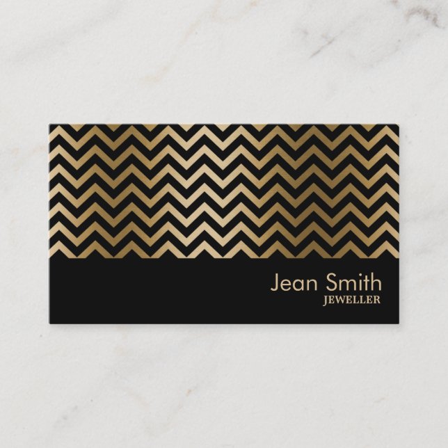 Black & Gold Chevron Stripes Jewelry Business Card (Front)