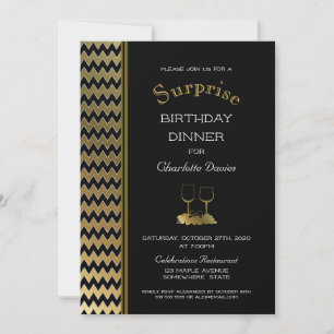 Black Gold Chevron Surprise Birthday Dinner Invitation