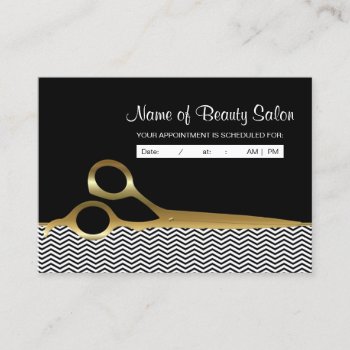 Black Gold Chevrons Salon Appointment Reminder by GirlyBusinessCards at Zazzle