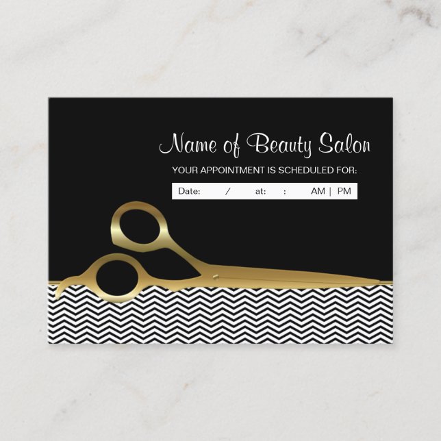 Black Gold Chevrons Salon Appointment Reminder Card (Front)