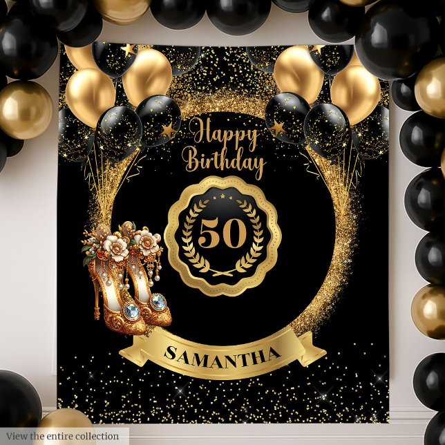 Black Gold Chic 50th Birthday Party Backdrop (Black Gold Chic 50th Birthday Party Backdrop)