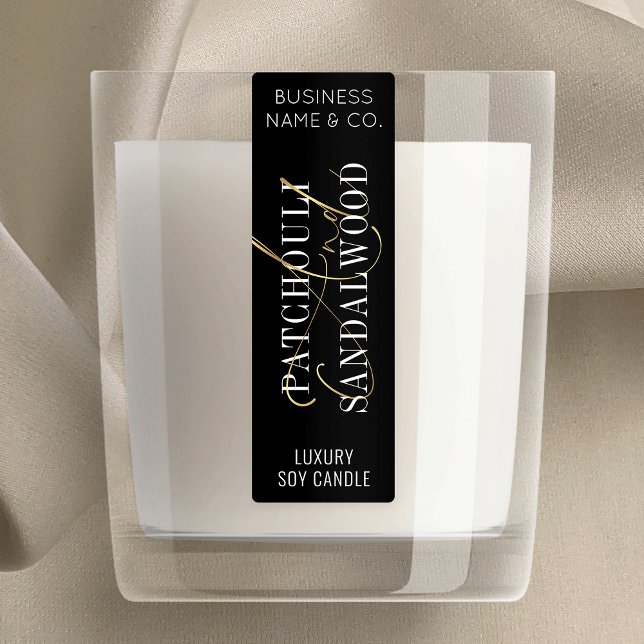 Black & Gold Chic Candle Jar Thin Vertical Label (This tamper-proof skinny product label is great to use on jars, boxes, pouches and more)