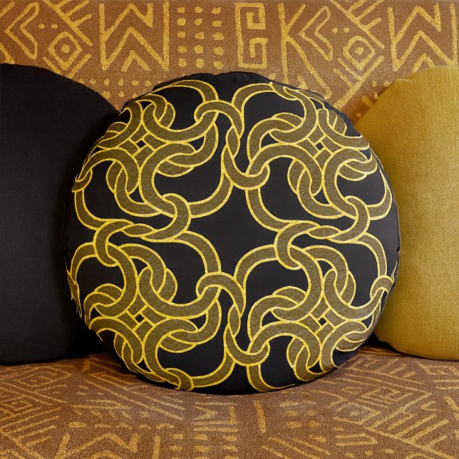  Black Gold Chic Celtic Knot Seamless Pattern Tile Round Pillow (Creator Uploaded)