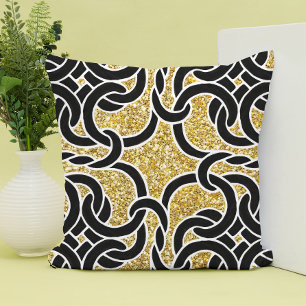  Black Gold Chic Celtic Knot Seamless Pattern Tile Throw Pillow