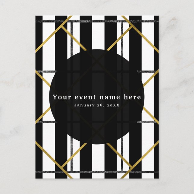 Black & Gold Chic Glam Geometric Party Invitation Postcard (Front)