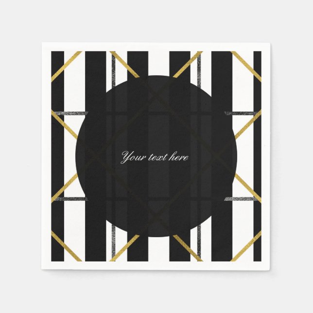 Black & Gold Chic Glam Geometric Party Napkins (Front)