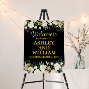 Black & Gold Chic Greenery Welcome to the Wedding Foam Board