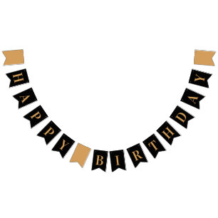 Black Gold Chic Happy Birthday Bunting Flags
