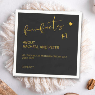 Black Gold Chic Modern Fun Facts Script Wedding Napkins