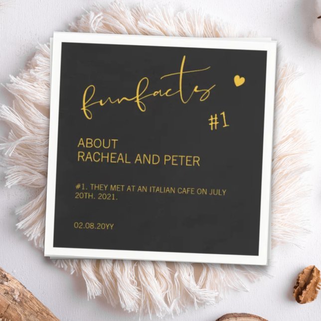 Black Gold Chic Modern Fun Facts Script Wedding  Napkins (Creator Uploaded)