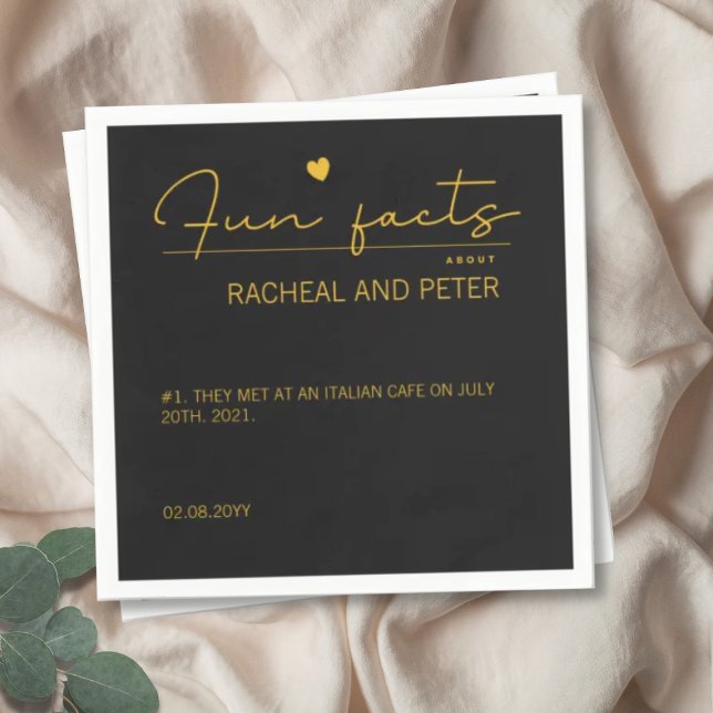 Black Gold Chic Modern Fun Facts Script Wedding Napkins (Creator Uploaded)