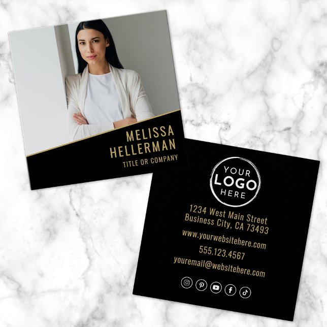 Black Gold Chic Real Estate Square Business Card (Black Gold Chic Real Estate Square Business Card )