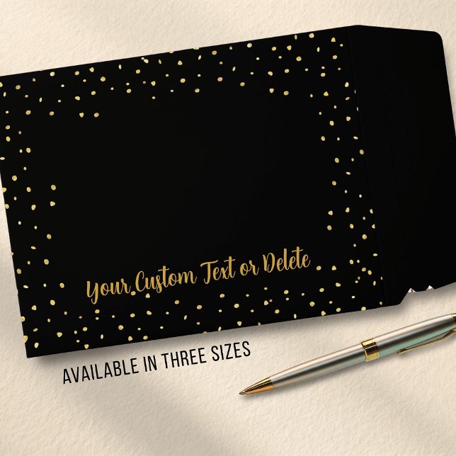Black Gold Chic Sparkles Confetti Custom Text  Envelope Mailers (Creator Uploaded)