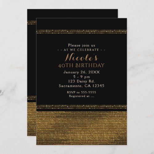 Black  Gold Chic Sparkling Glam Party Invitations