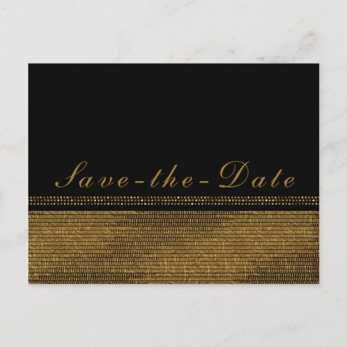 Black   Gold Chic Sparkling Glam Save the Date Announcement Postcard