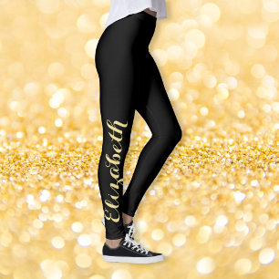 Black Gold Chic Stylish Personalized Workout Sport Leggings