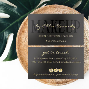Black & Gold Chic Typography Makeup By Foil Business Cards