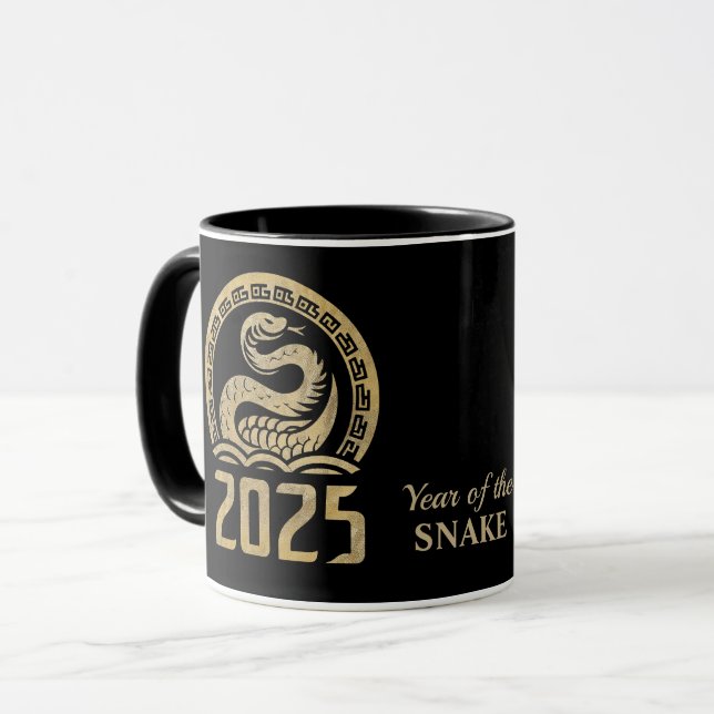Black Gold Chinese 2025 Year of the Snake Mug (Front Left)