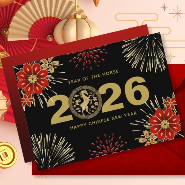 Black Gold Chinese New Year of the Horse Holiday Card (Creator Uploaded)