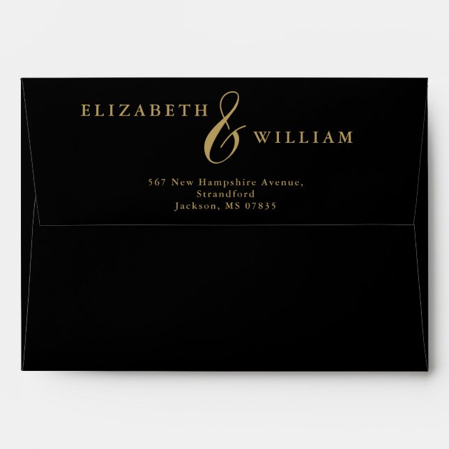 Black Gold Chinoiserie Wedding Return Address Envelope (Back (Top Flap))