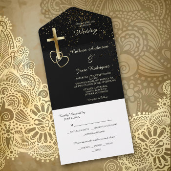 Black Gold Christian Cross Photo Template Wedding by Westerngirl2 at Zazzle